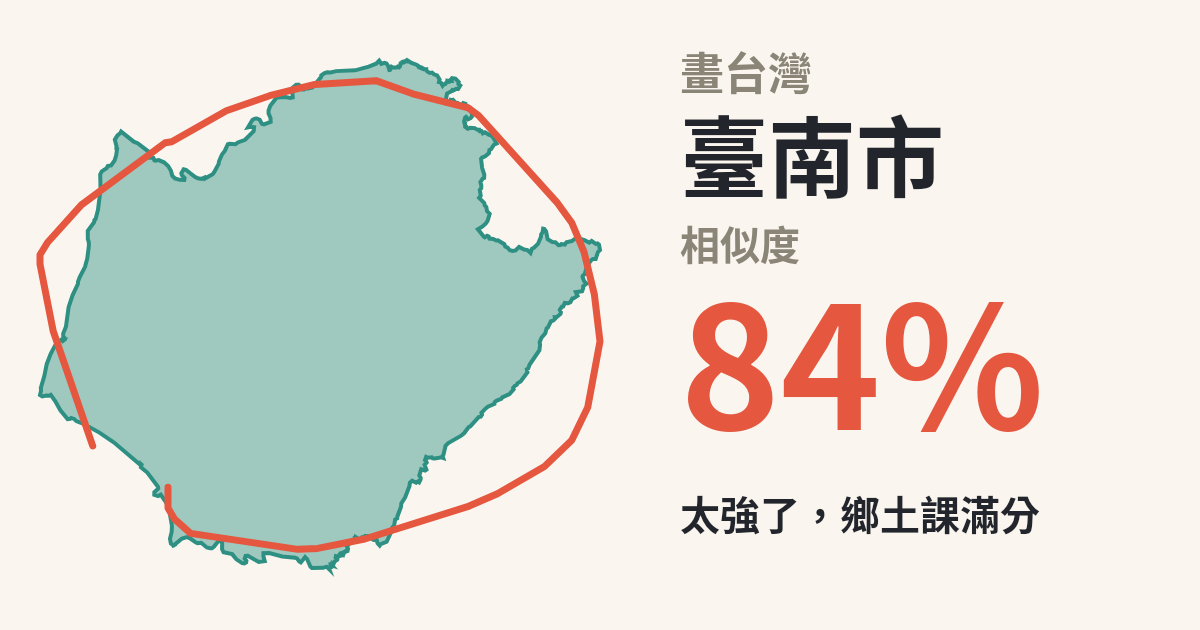 我憑印象畫了臺南市,相似度 84%